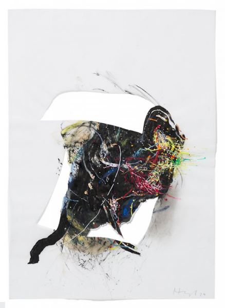 o.T. 2024, Acryl, Transparentpapier, Schnitt Foto: Andreas Huber